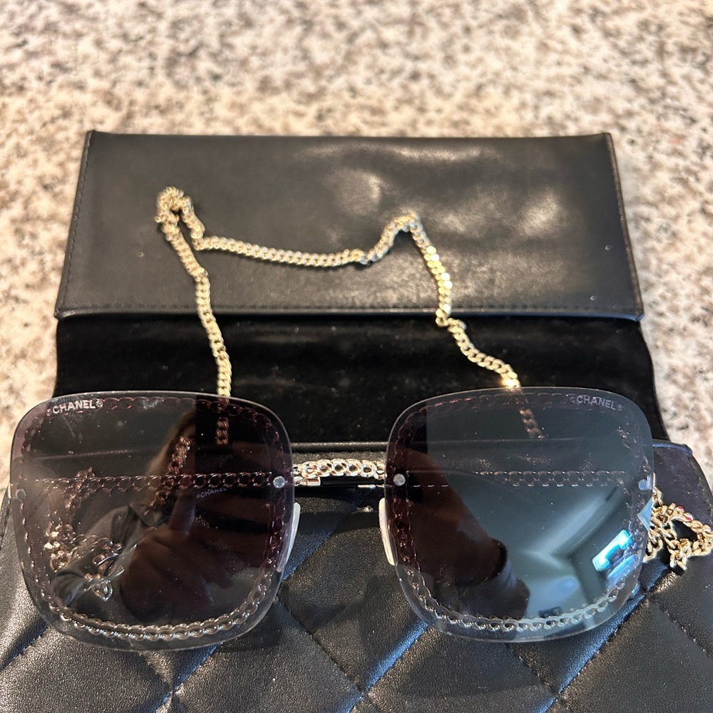 Chanel Sunglasses with Chain and Black Case - Picture 2 of 7